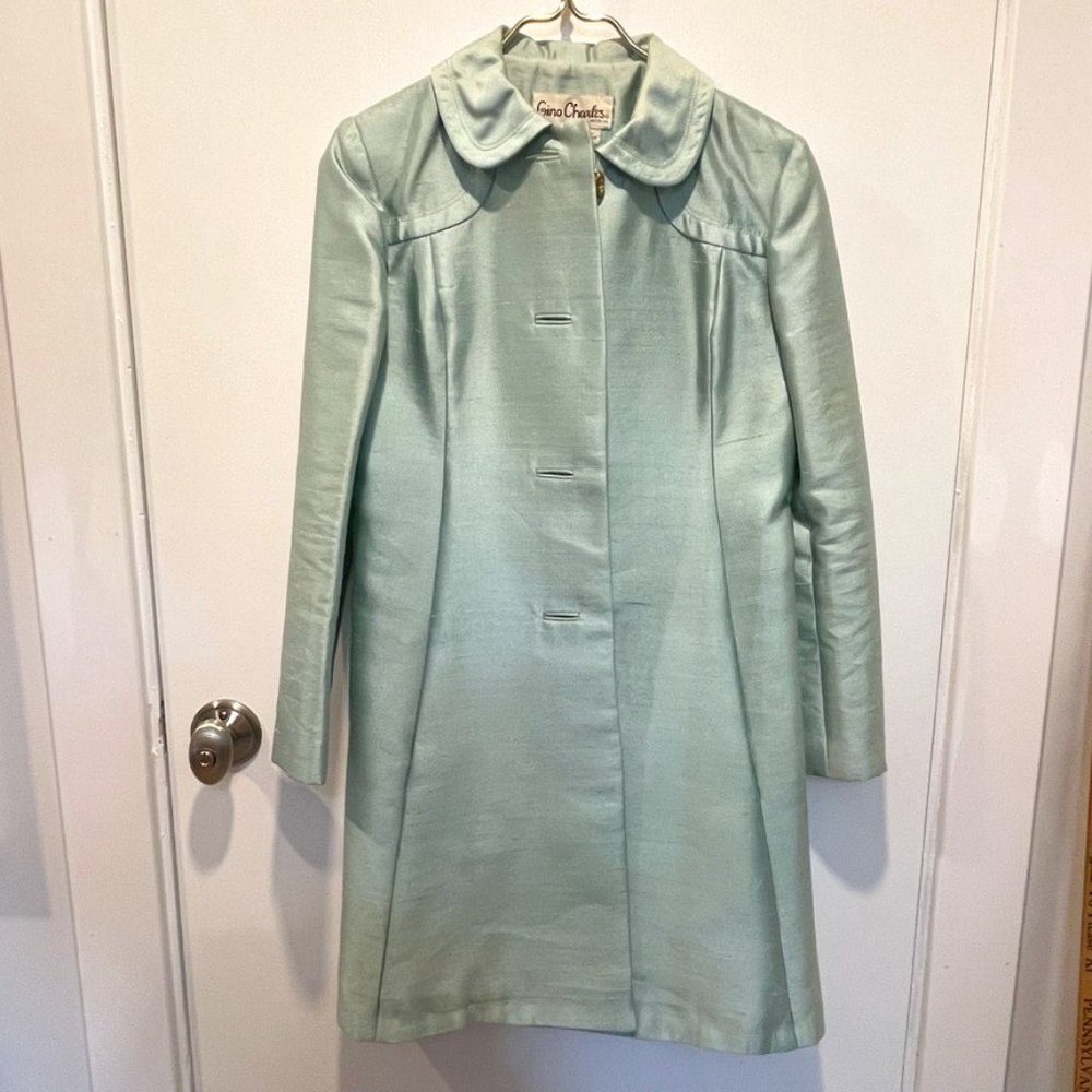 Vintage Gino Charles British Hong Kong light green mint dress coat jacket 4 SM